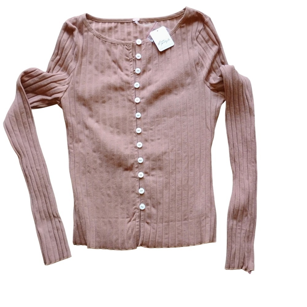 Free People Dusty Rose Ribbed Button-Down Top